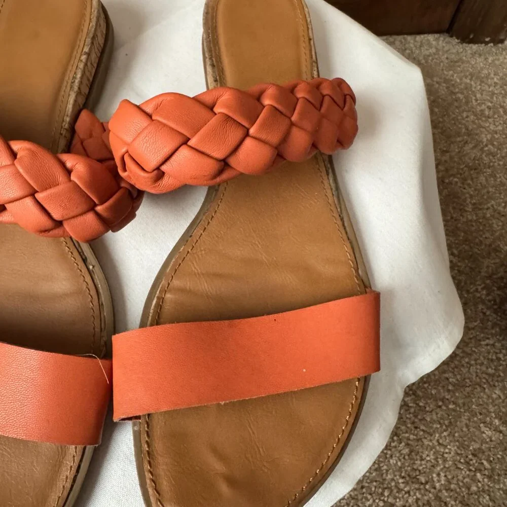 Sun + Stone Papaya Easten Faux Leather Woven Slip On Slide Sandals Size 10